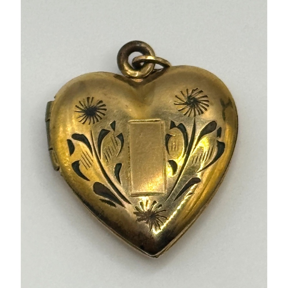 Vintage Gold Filled Heart Locket Signed LS Co Flower‎ Design